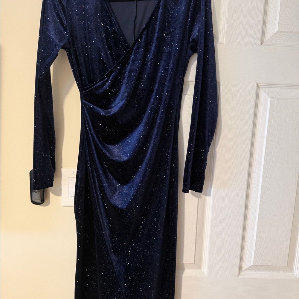 Elegant Navy Blue Long Sleeve Dress